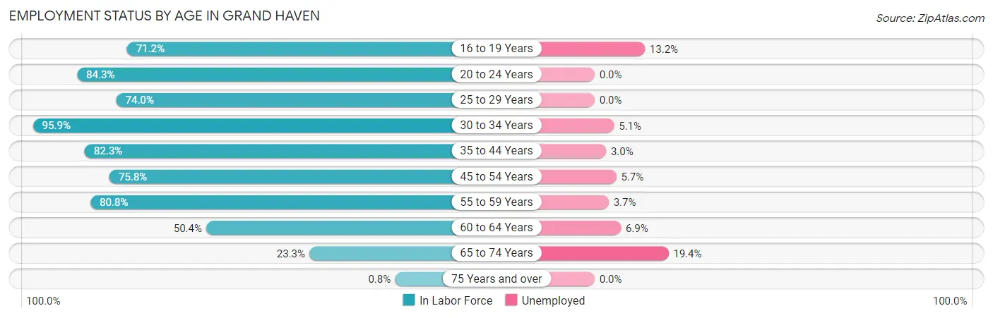 Employment Status by Age in Grand Haven