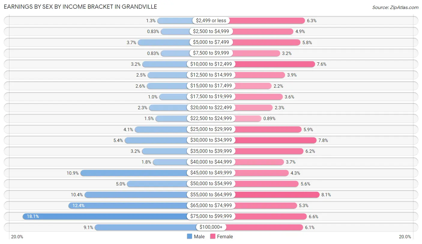 Earnings by Sex by Income Bracket in Grandville