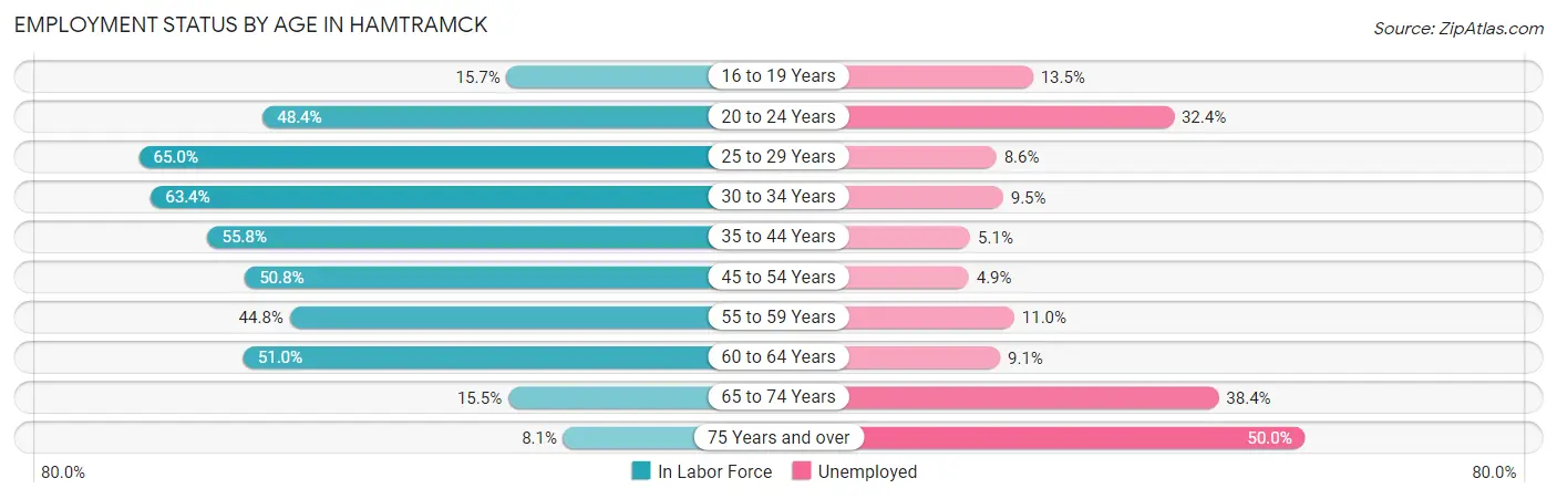 Employment Status by Age in Hamtramck