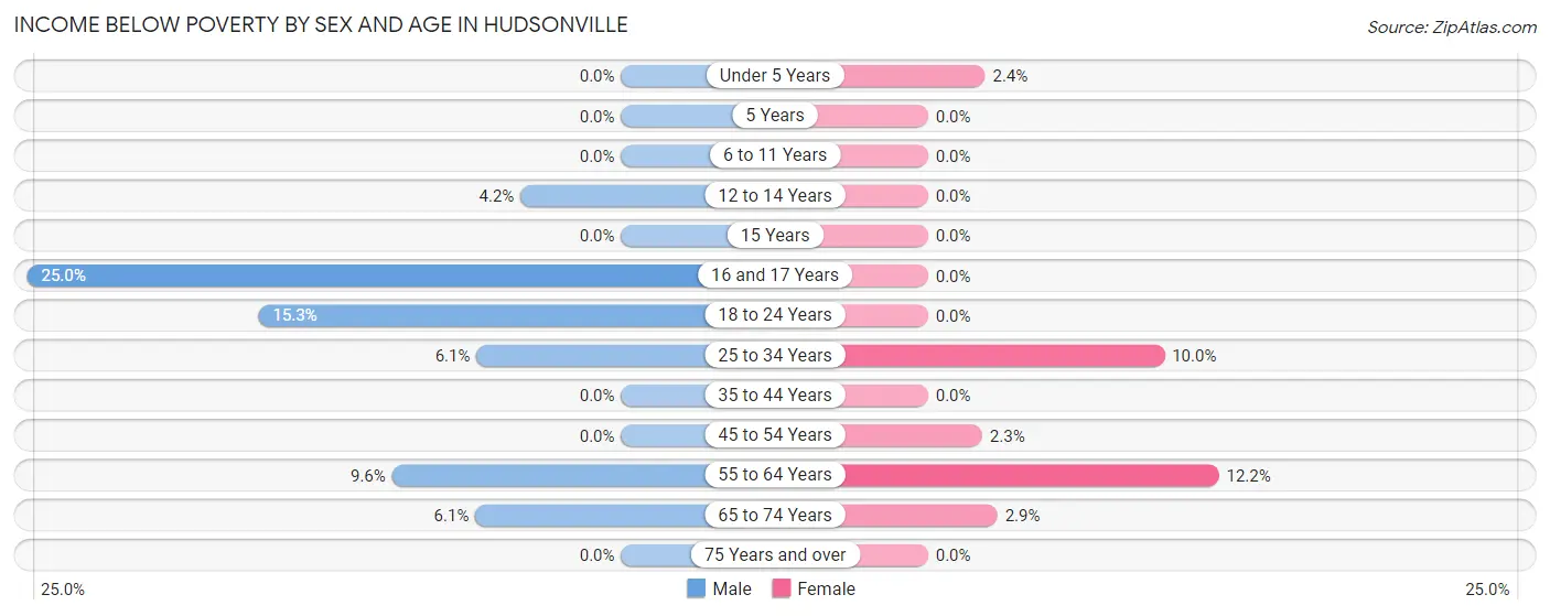Income Below Poverty by Sex and Age in Hudsonville
