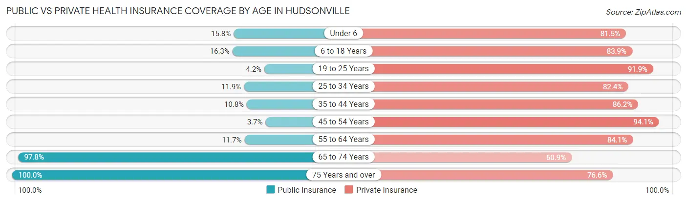 Public vs Private Health Insurance Coverage by Age in Hudsonville