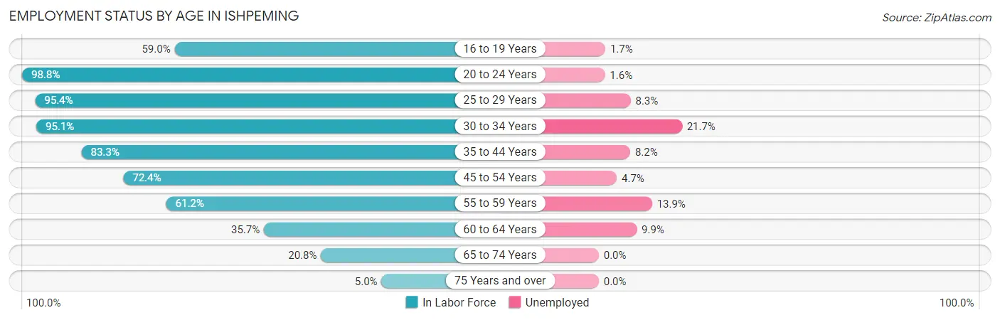 Employment Status by Age in Ishpeming
