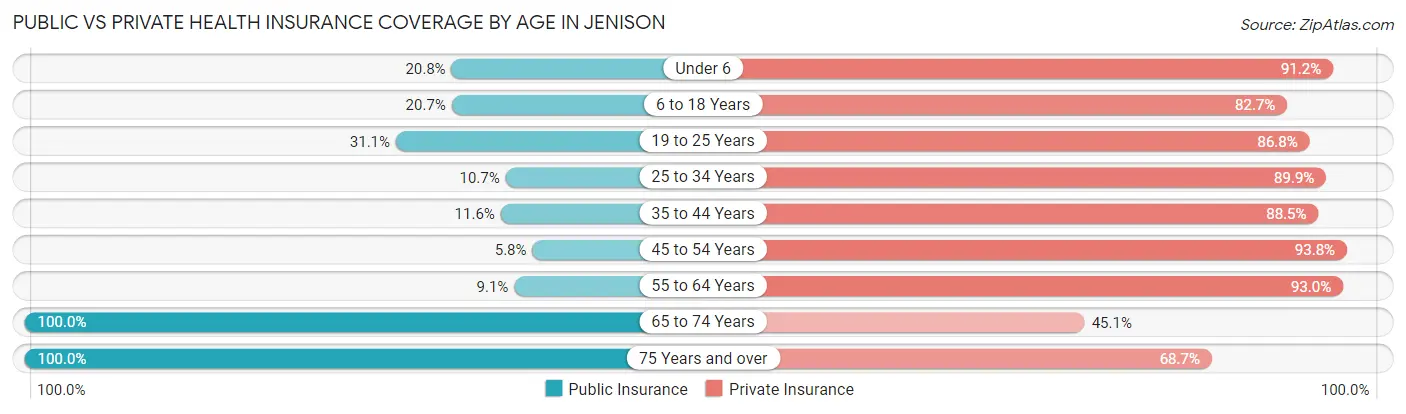 Public vs Private Health Insurance Coverage by Age in Jenison