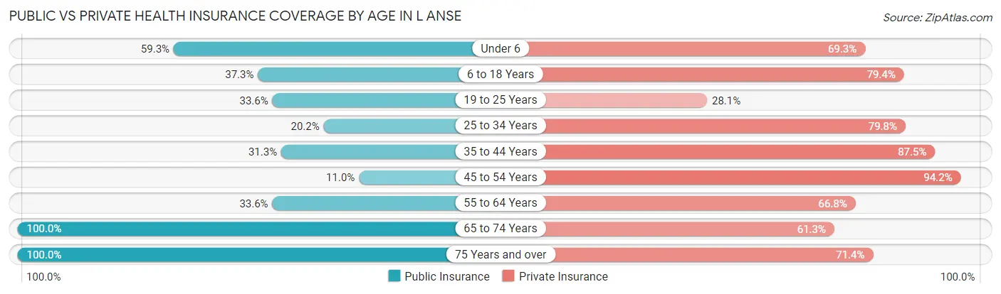 Public vs Private Health Insurance Coverage by Age in L Anse