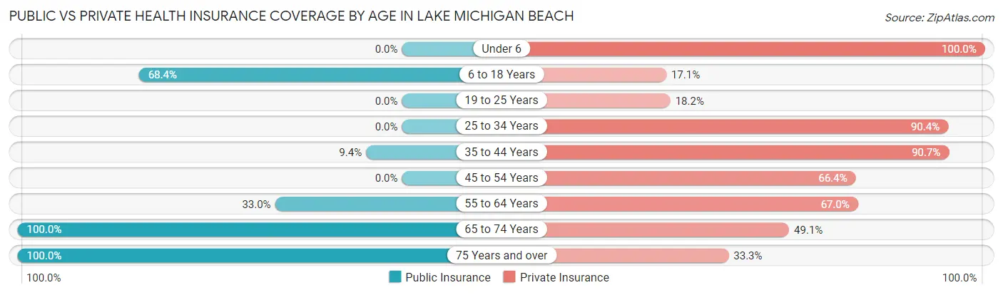 Public vs Private Health Insurance Coverage by Age in Lake Michigan Beach