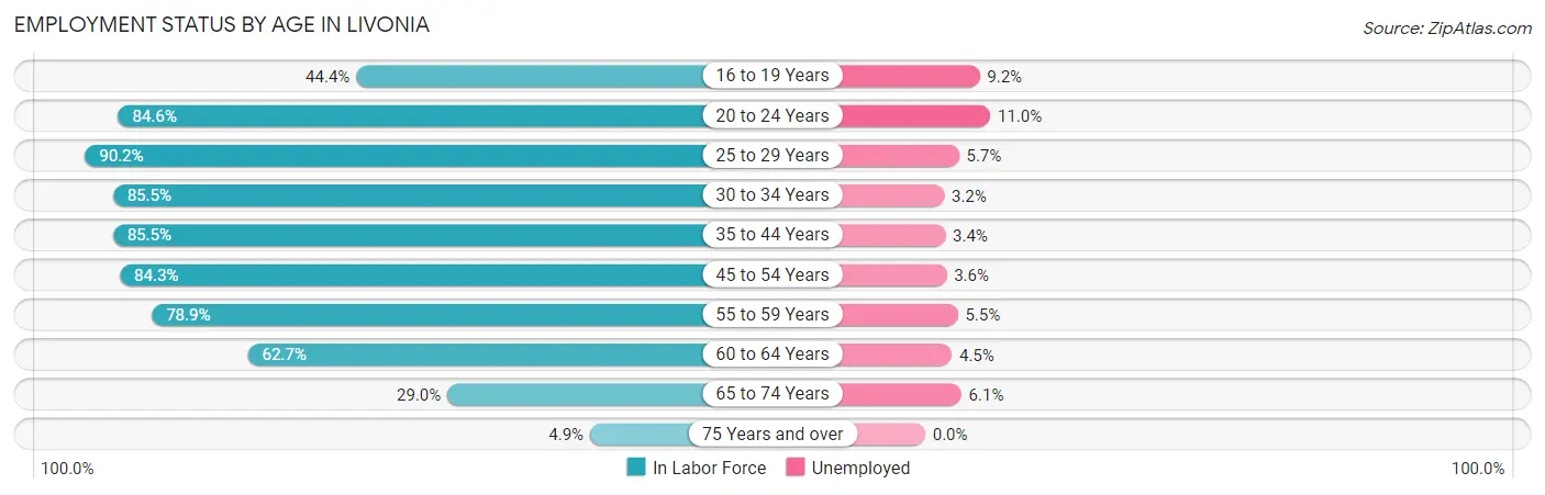 Employment Status by Age in Livonia