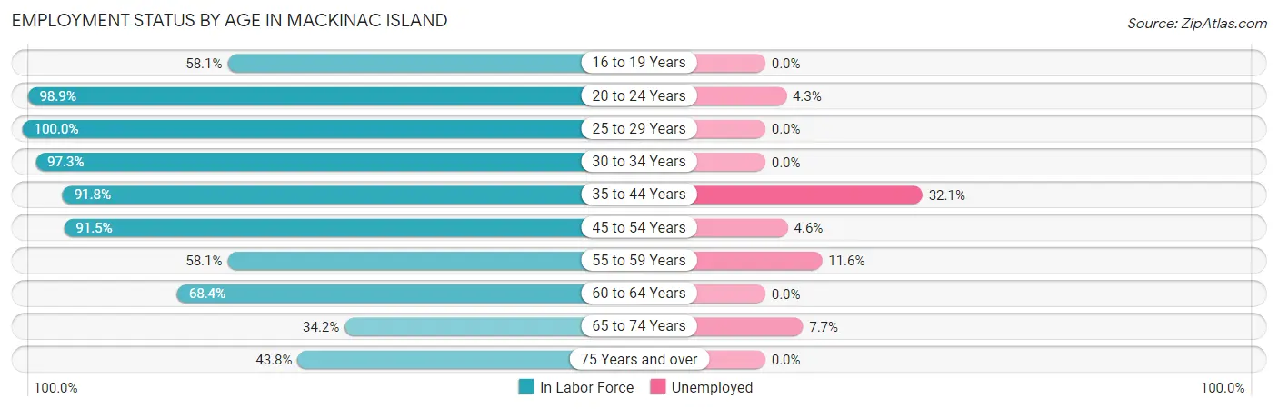 Employment Status by Age in Mackinac Island
