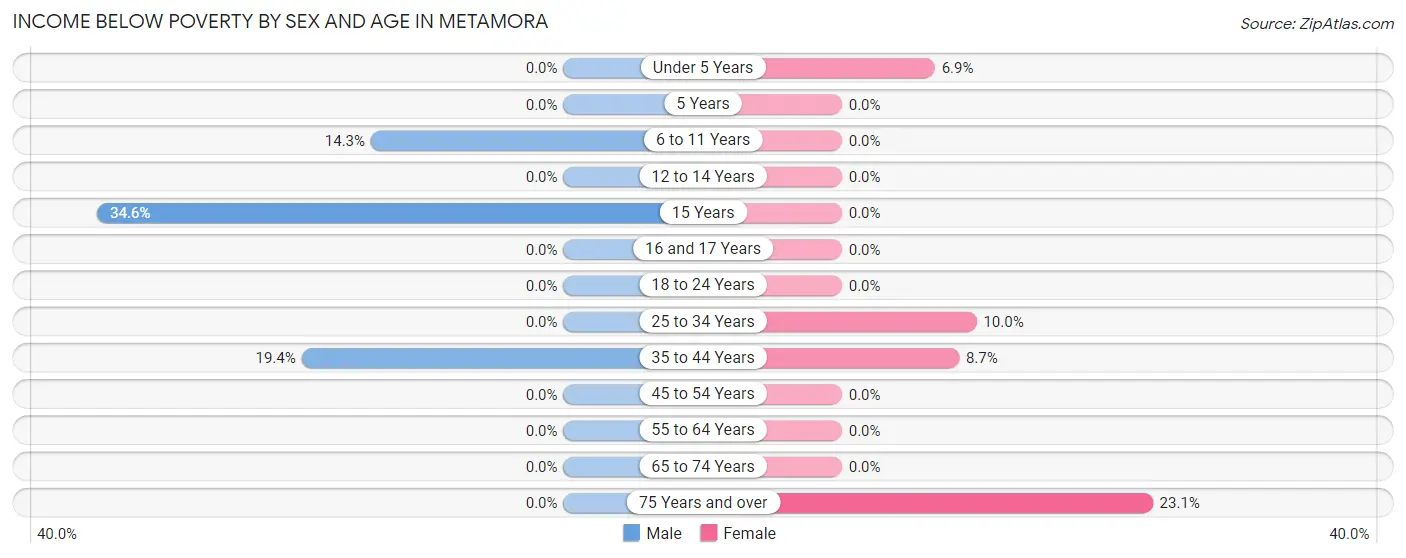 Income Below Poverty by Sex and Age in Metamora