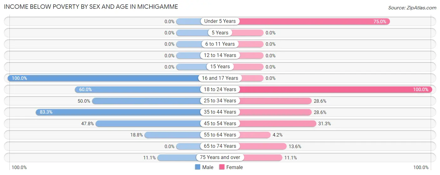 Income Below Poverty by Sex and Age in Michigamme