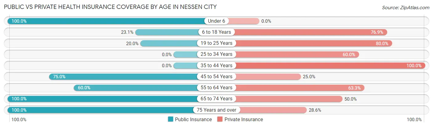Public vs Private Health Insurance Coverage by Age in Nessen City