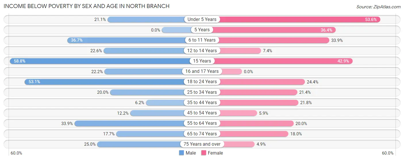 Income Below Poverty by Sex and Age in North Branch