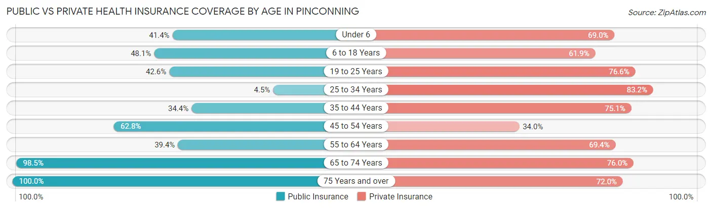 Public vs Private Health Insurance Coverage by Age in Pinconning