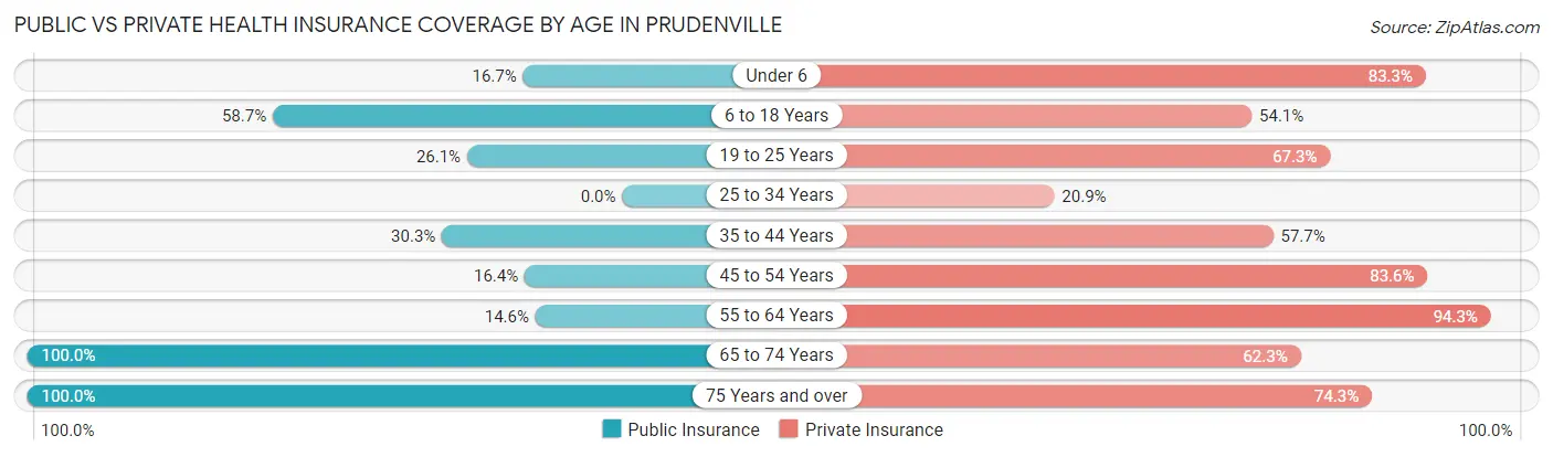 Public vs Private Health Insurance Coverage by Age in Prudenville