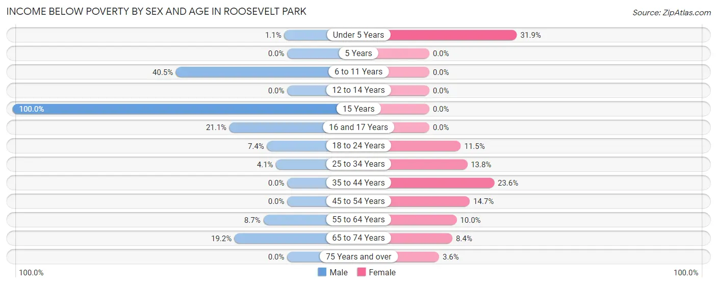 Income Below Poverty by Sex and Age in Roosevelt Park