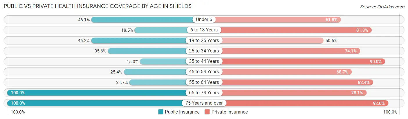 Public vs Private Health Insurance Coverage by Age in Shields