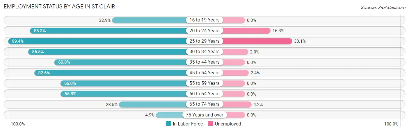 Employment Status by Age in St Clair