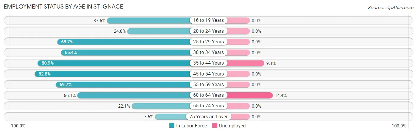 Employment Status by Age in St Ignace