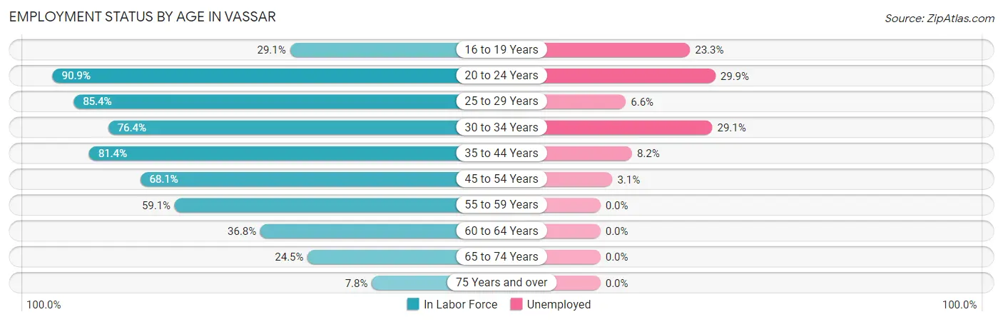 Employment Status by Age in Vassar