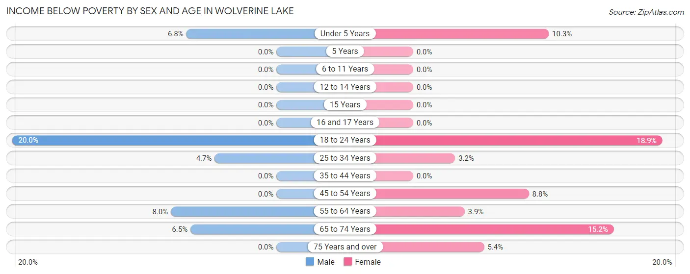 Income Below Poverty by Sex and Age in Wolverine Lake