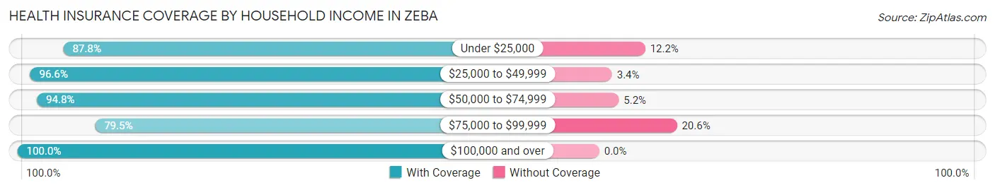 Health Insurance Coverage by Household Income in Zeba