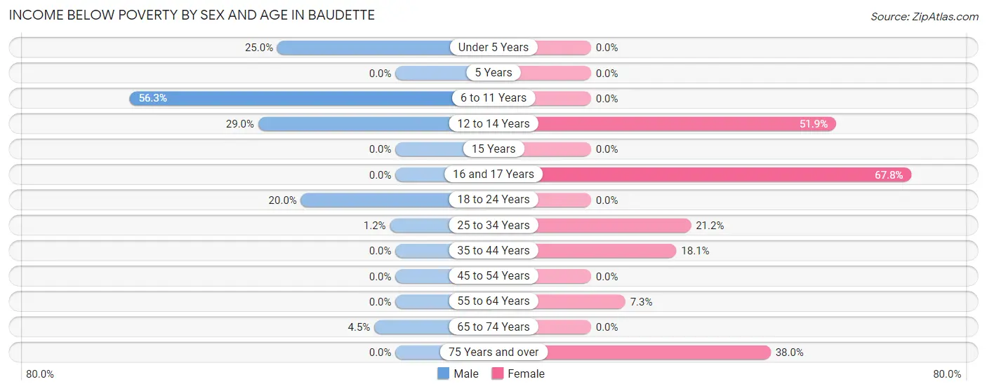Income Below Poverty by Sex and Age in Baudette