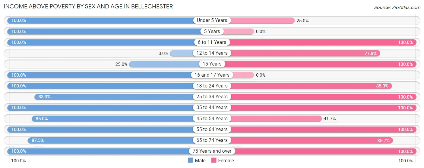Income Above Poverty by Sex and Age in Bellechester