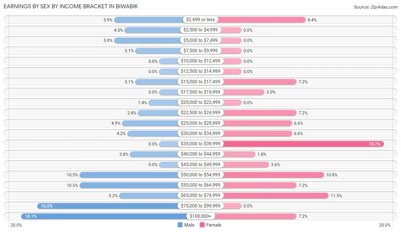 Earnings by Sex by Income Bracket in Biwabik