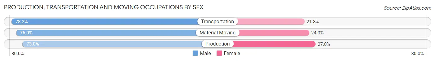 Production, Transportation and Moving Occupations by Sex in Bloomington