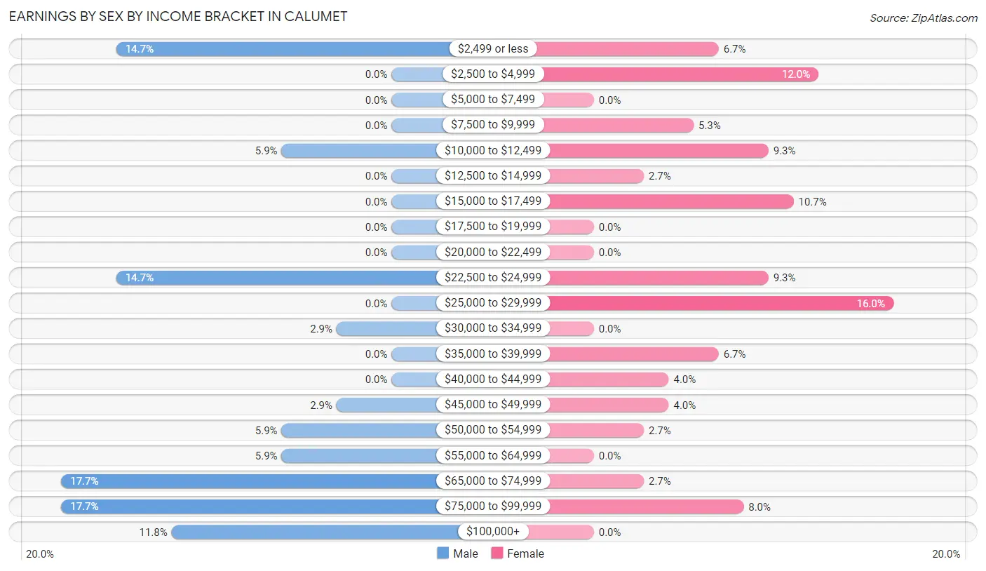 Earnings by Sex by Income Bracket in Calumet