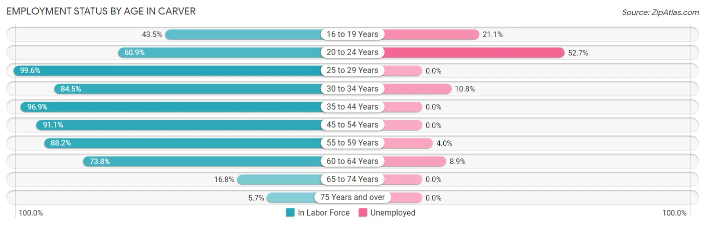 Employment Status by Age in Carver