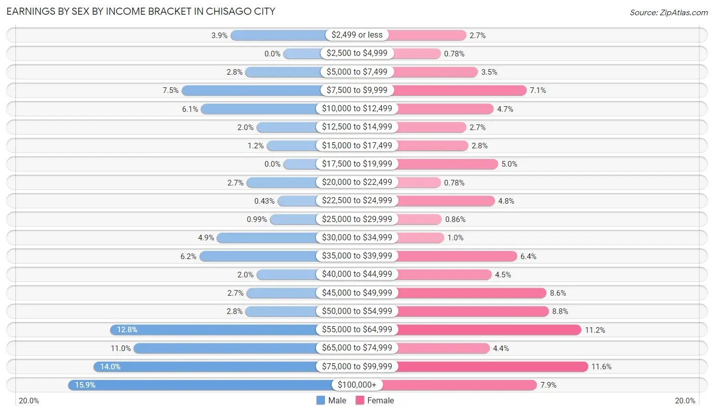 Earnings by Sex by Income Bracket in Chisago City