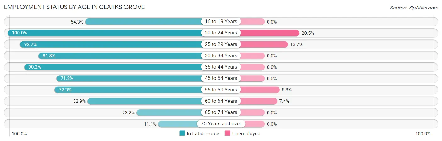 Employment Status by Age in Clarks Grove