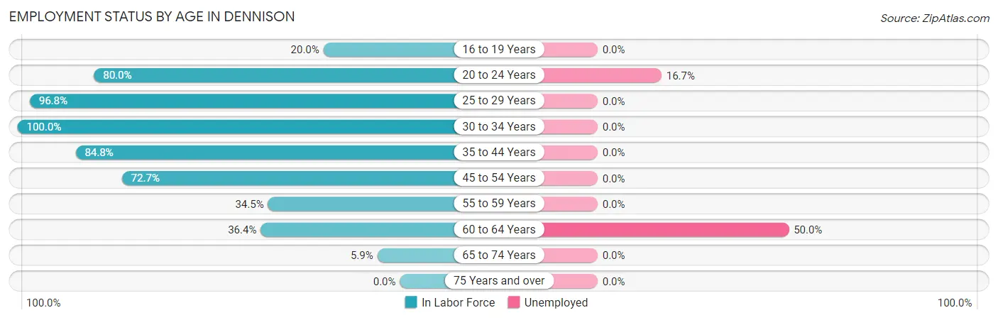Employment Status by Age in Dennison