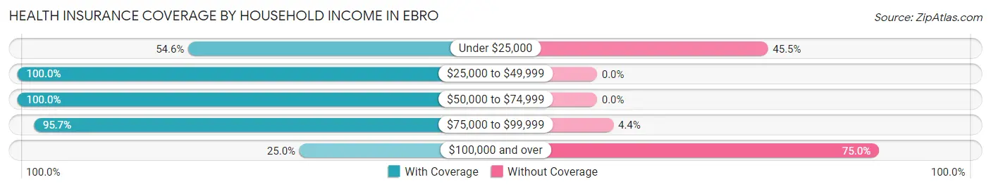 Health Insurance Coverage by Household Income in Ebro