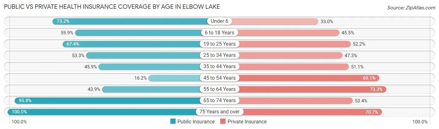 Public vs Private Health Insurance Coverage by Age in Elbow Lake