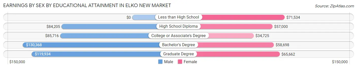Earnings by Sex by Educational Attainment in Elko New Market