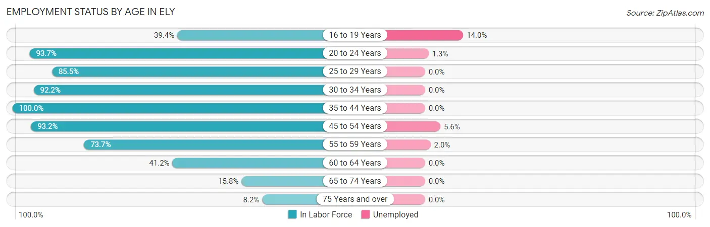 Employment Status by Age in Ely