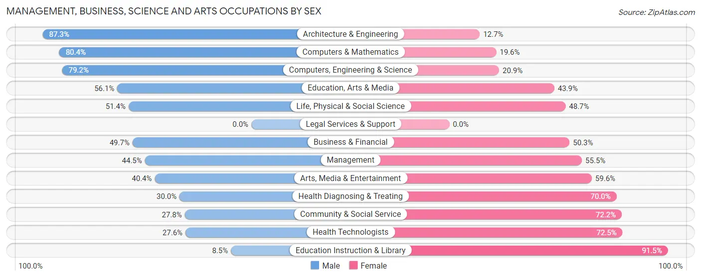 Management, Business, Science and Arts Occupations by Sex in Faribault