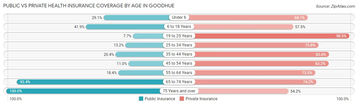 Public vs Private Health Insurance Coverage by Age in Goodhue