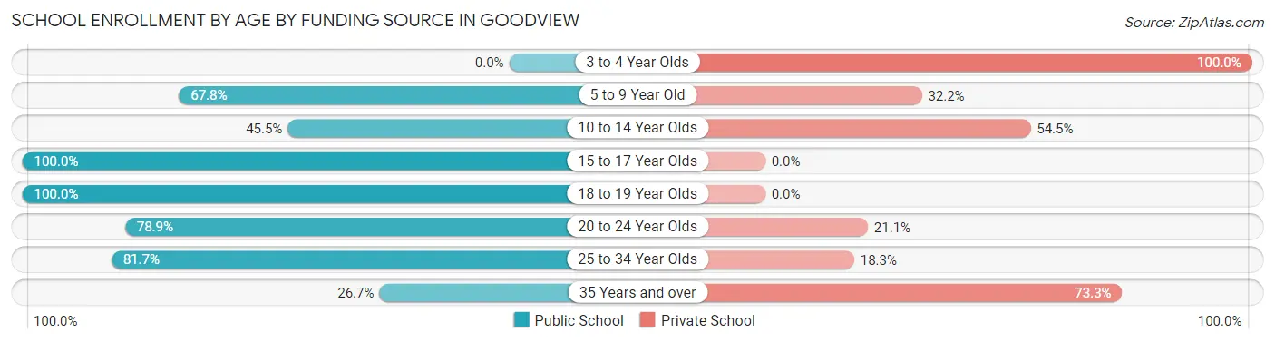School Enrollment by Age by Funding Source in Goodview