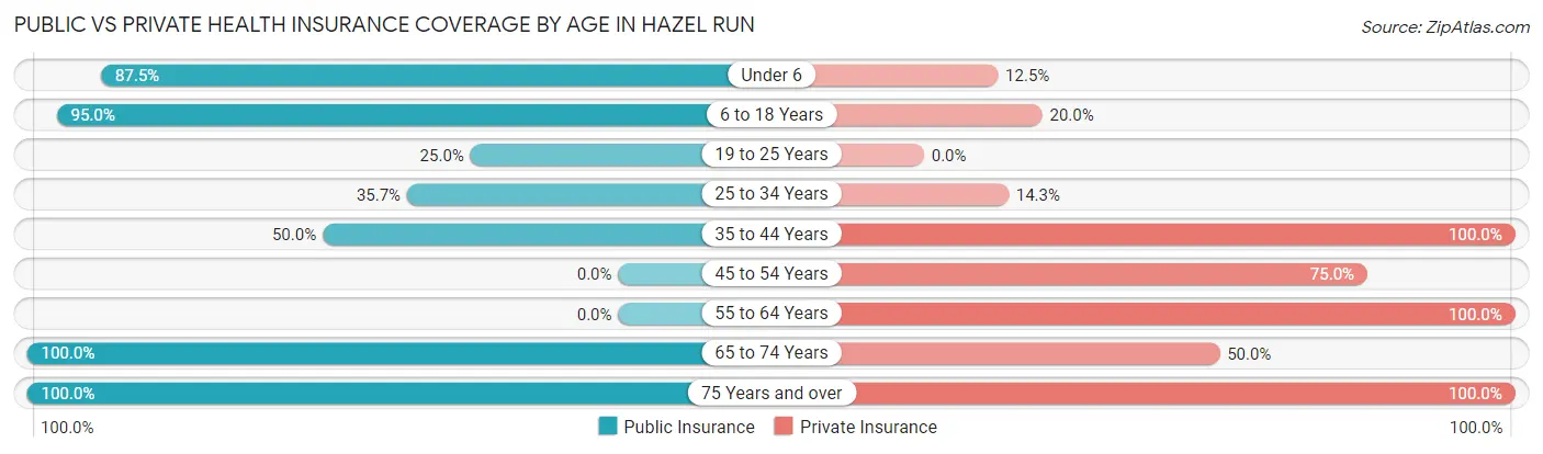 Public vs Private Health Insurance Coverage by Age in Hazel Run
