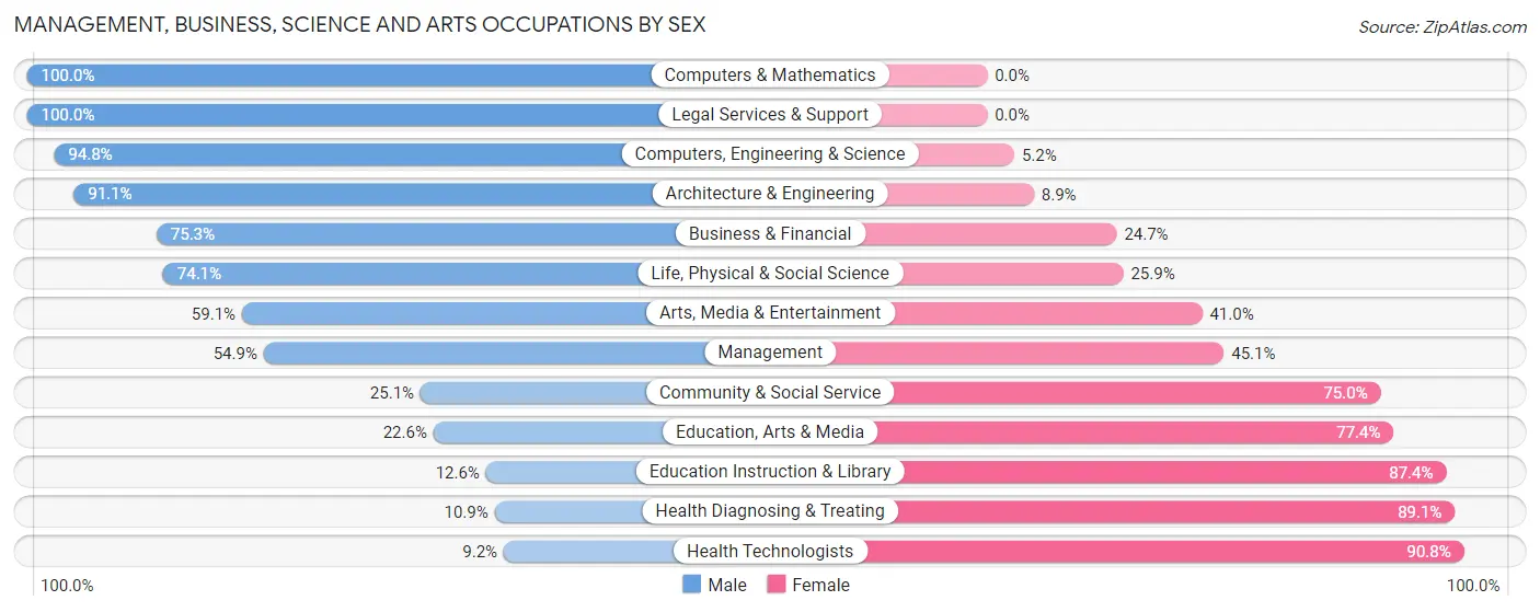 Management, Business, Science and Arts Occupations by Sex in Hibbing