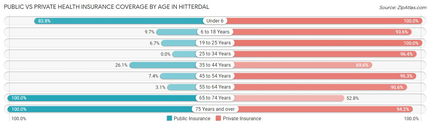 Public vs Private Health Insurance Coverage by Age in Hitterdal