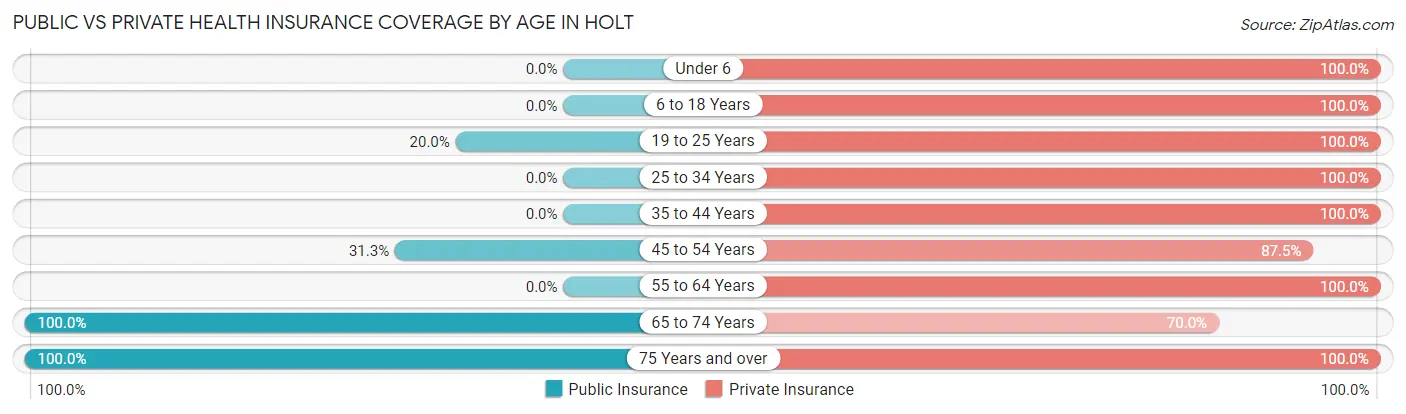 Public vs Private Health Insurance Coverage by Age in Holt