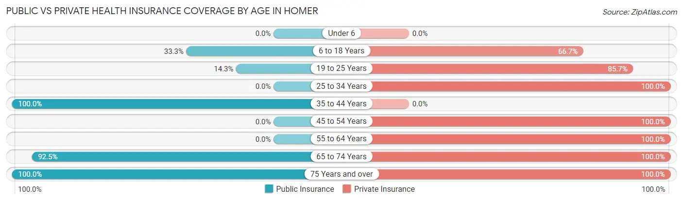 Public vs Private Health Insurance Coverage by Age in Homer
