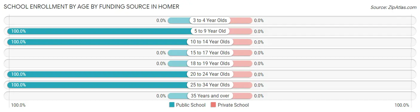 School Enrollment by Age by Funding Source in Homer