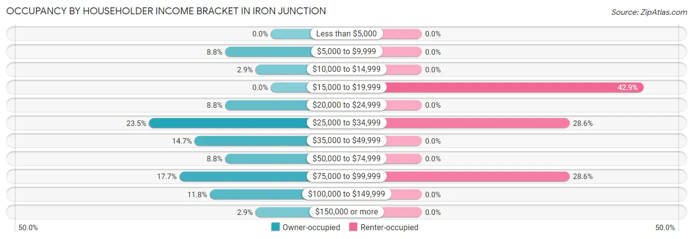 Occupancy by Householder Income Bracket in Iron Junction