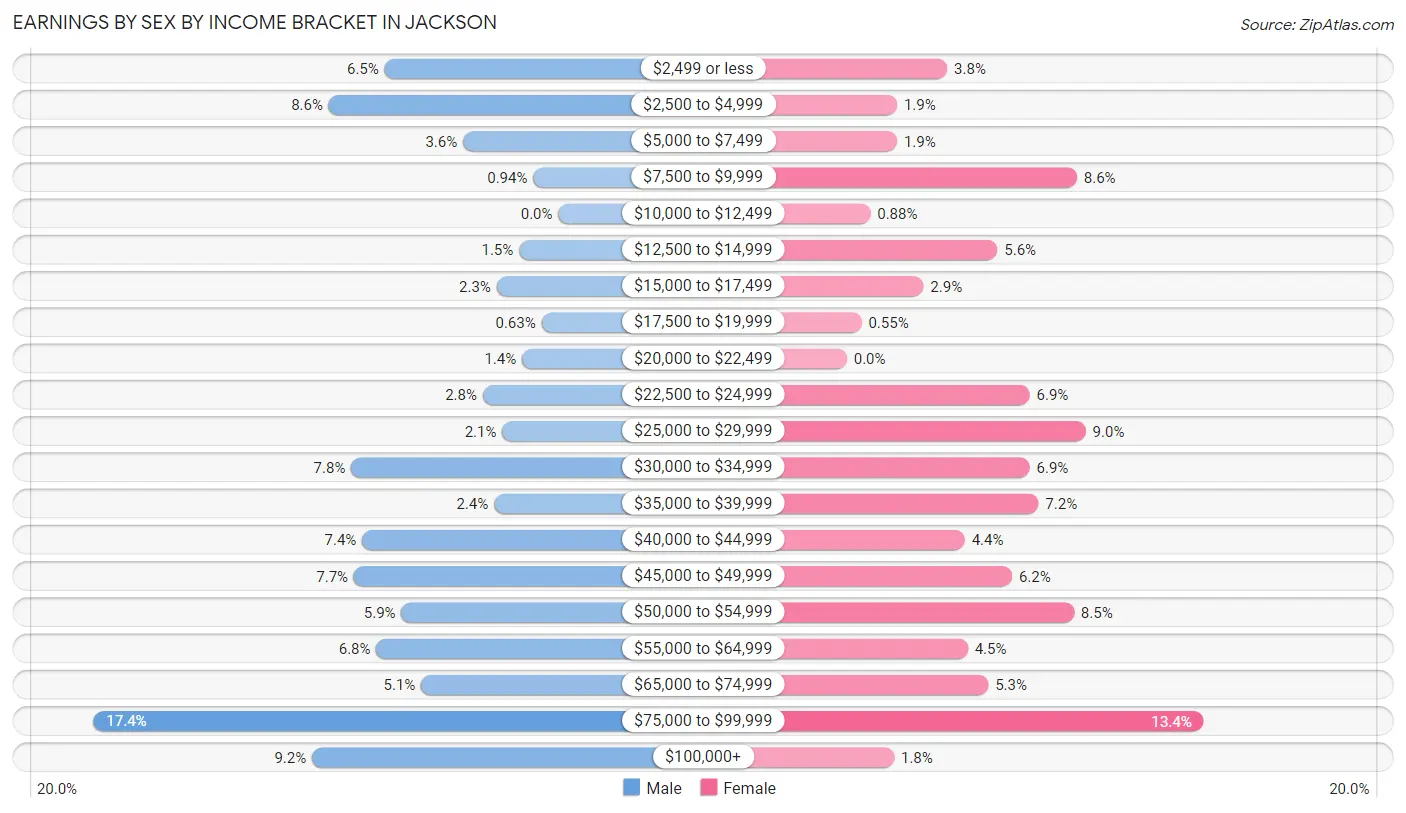 Earnings by Sex by Income Bracket in Jackson