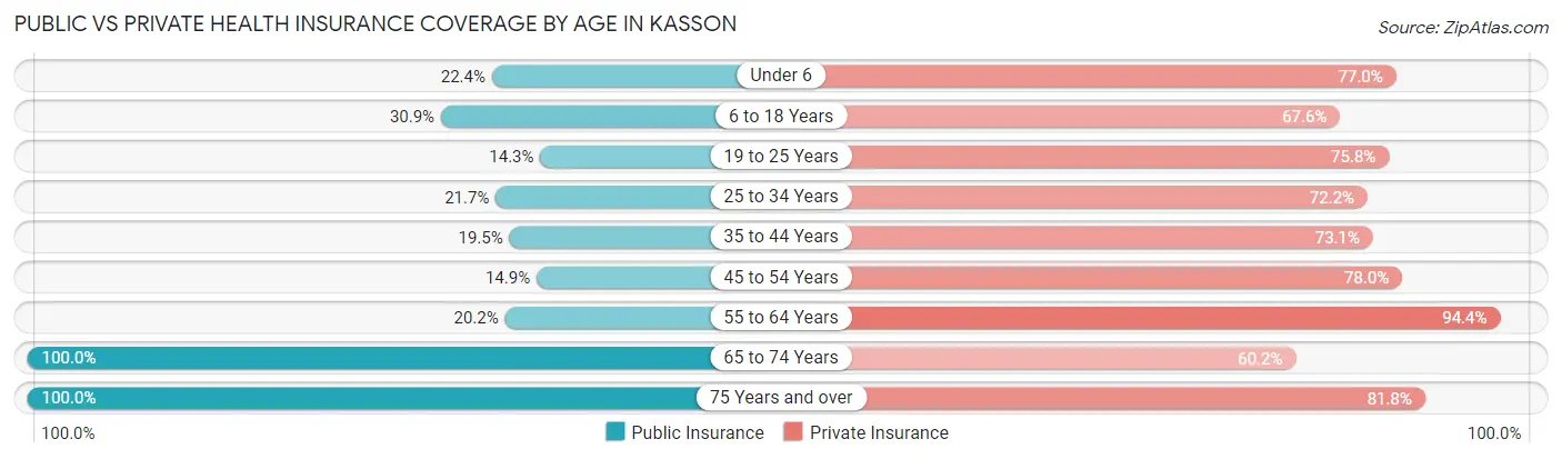 Public vs Private Health Insurance Coverage by Age in Kasson