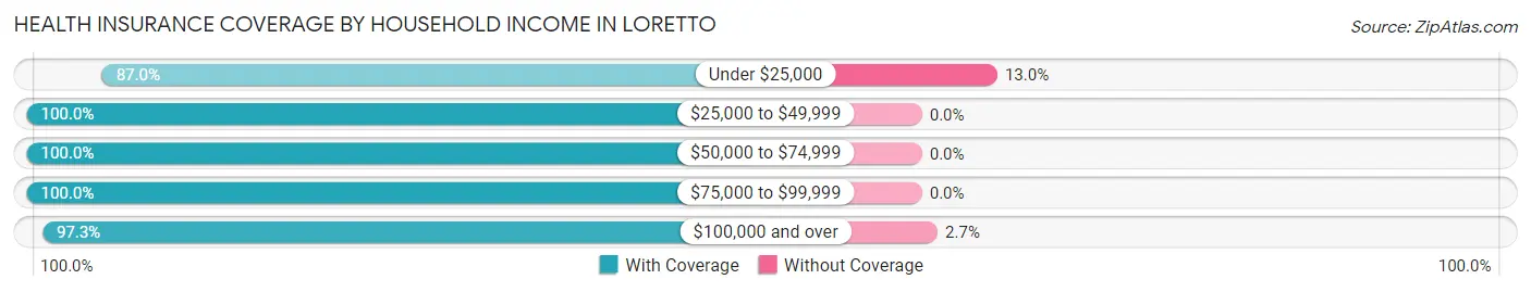 Health Insurance Coverage by Household Income in Loretto